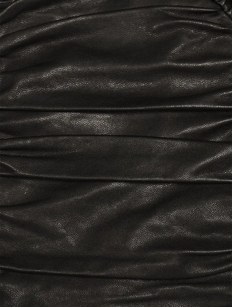 Pleated Leather Bomber Jacket