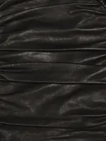 Pleated Leather Bomber Jacket