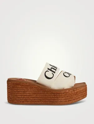 Woody Canvas Logo Wedge Mules