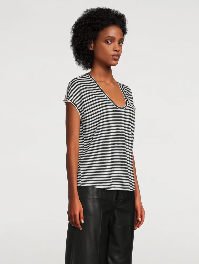 Easy Scoop Linen T-Shirt Stripe Print