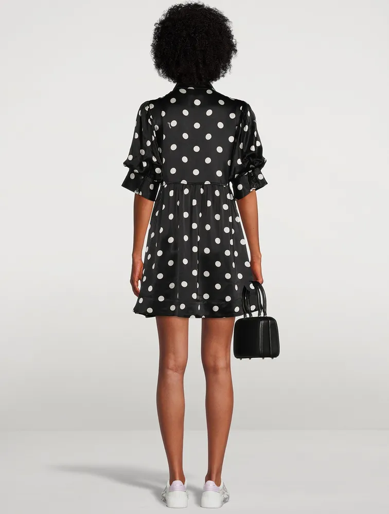 Re-Cut Satin Puff Sleeve Mini Dress Polka Dot