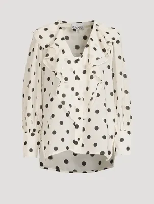 Re-Cut Georgette Flounce Collar Shirt Polka Dot