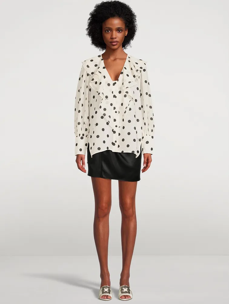 Re-Cut Georgette Flounce Collar Shirt Polka Dot