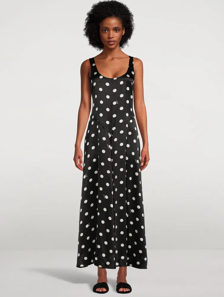 Re-Cut Satin Sleeveless Maxi Dress Polka Dot