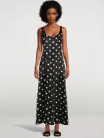 Re-Cut Satin Sleeveless Maxi Dress Polka Dot