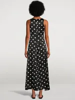 Re-Cut Satin Sleeveless Maxi Dress Polka Dot