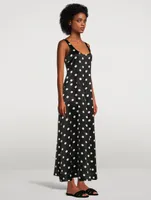 Re-Cut Satin Sleeveless Maxi Dress Polka Dot