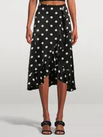 Re-Cut Satin Frill Midi Skirt Polka Dot