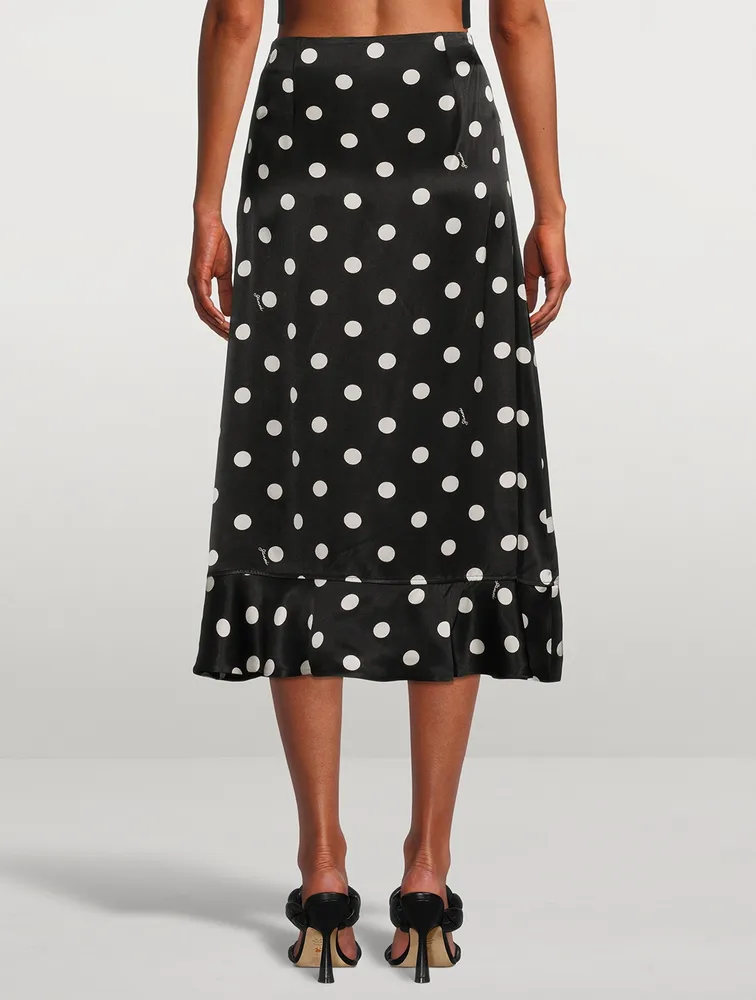 Re-Cut Satin Frill Midi Skirt Polka Dot