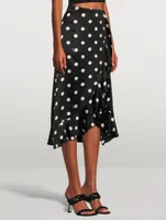 Re-Cut Satin Frill Midi Skirt Polka Dot