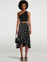 Re-Cut Satin Frill Midi Skirt Polka Dot