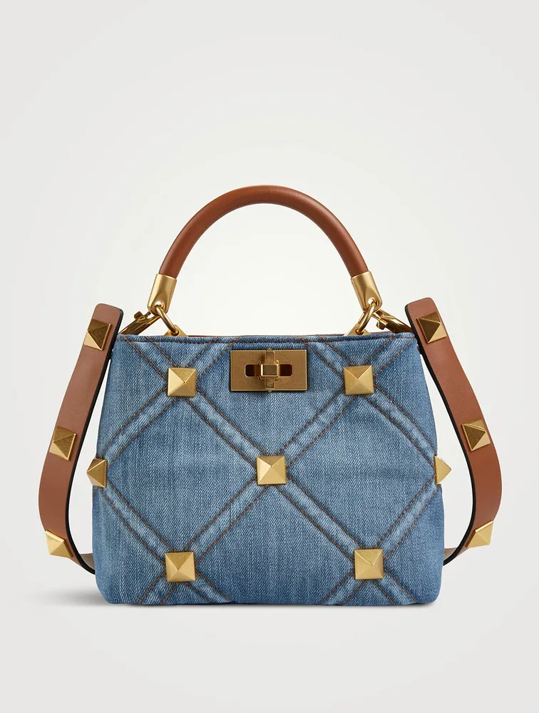 Small Roman Stud The Handle Bag In Denim for Woman in Denim