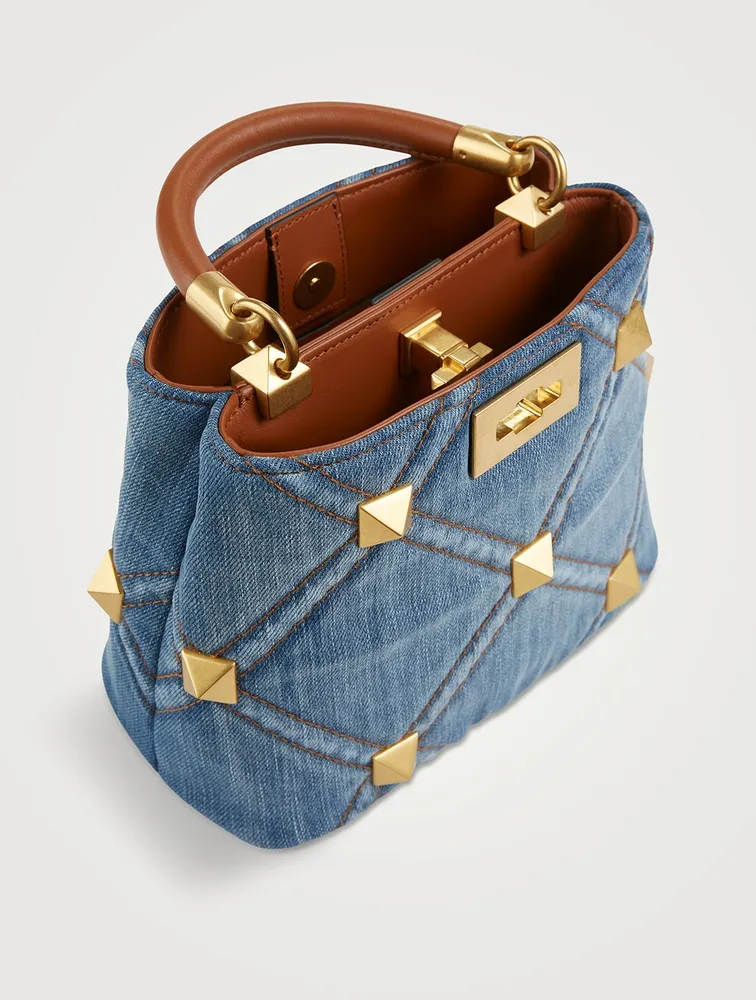 Small Roman Stud The Handle Bag In Denim for Woman in Denim