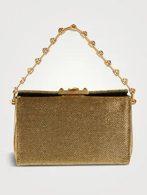 Sequin-Embellished Leather Clutch