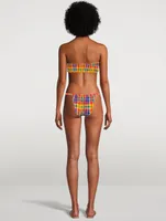 Scrunchie Bandeau Bikini Top Plaid Print