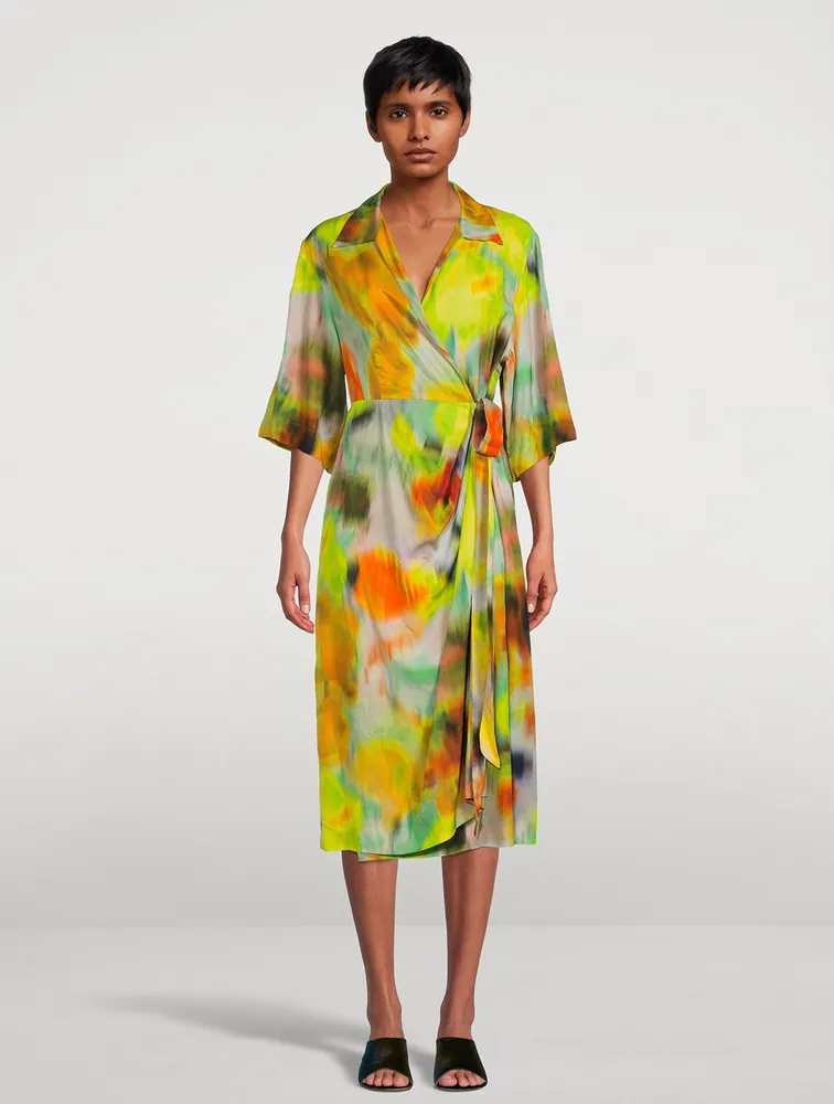 Darola Printed Silk Wrap Dress