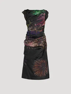 De Ruched Satin Dress Firework Print