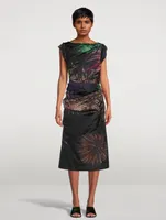 De Ruched Satin Dress Firework Print