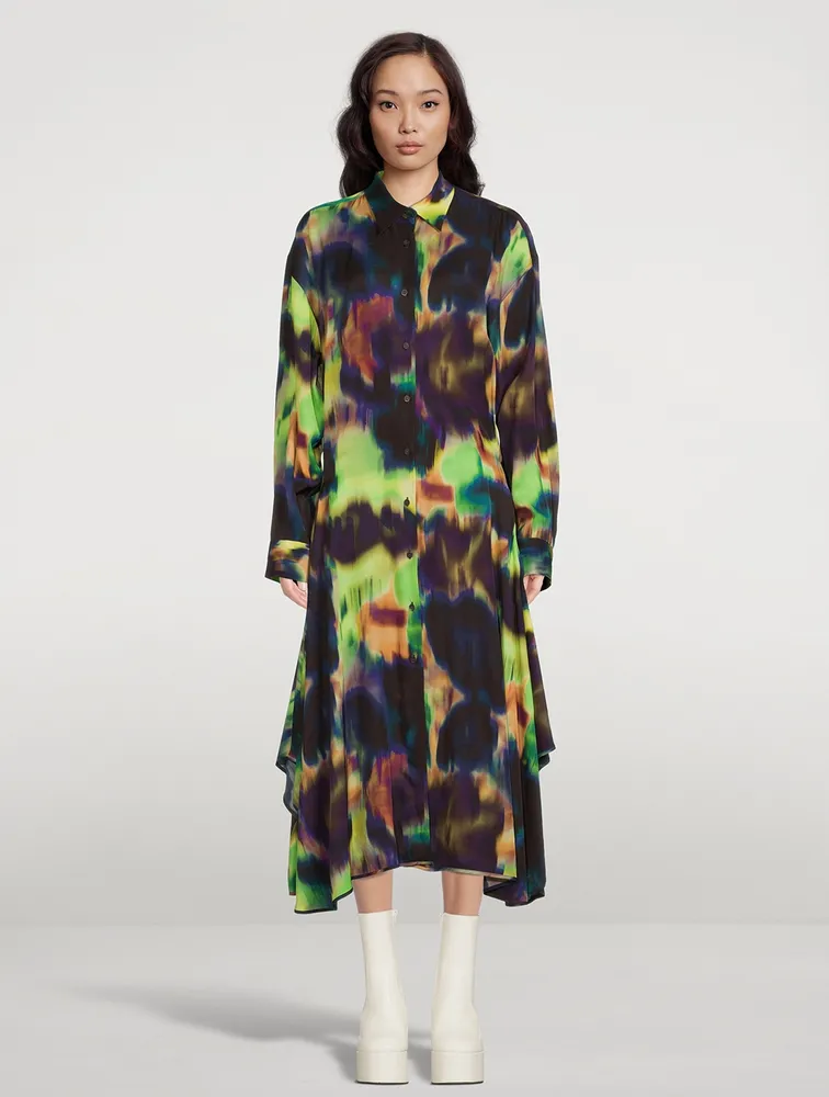 Dras Printed Satin Shirt Dress