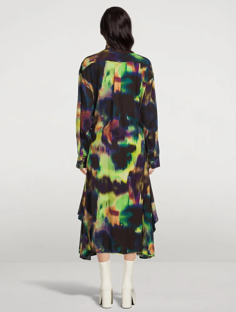 Dras Printed Satin Shirt Dress