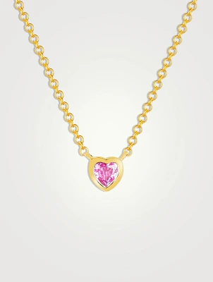 14K Gold Pink Sapphire Heart Necklace