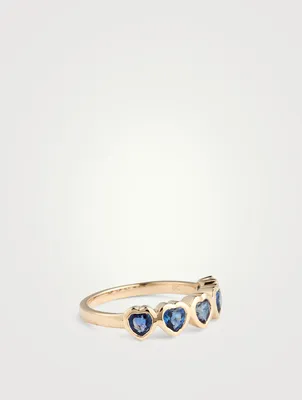 14K Gold Multi Heart Ring With Sapphire