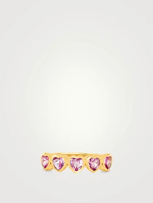 14K Gold Multi Heart Ring With Pink Sapphire
