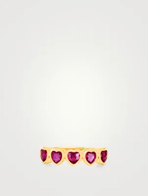 14K Gold Multi Heart Ring With Ruby