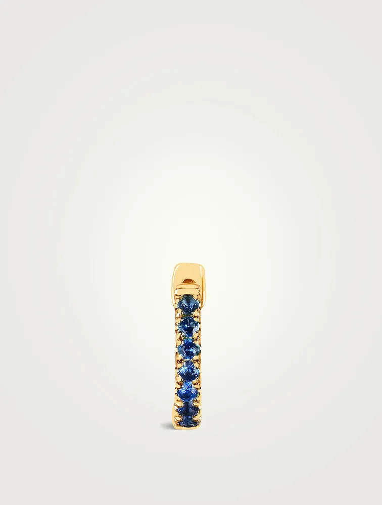Mini 14K Gold Huggie Hoop Earring With Sapphire