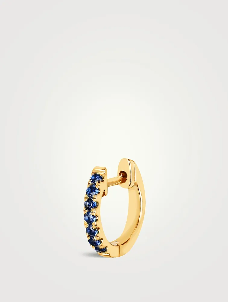 Mini 14K Gold Huggie Hoop Earring With Sapphire