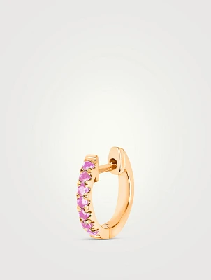 Mini 14K Gold Huggie Hoop Earring With Pink Sapphire