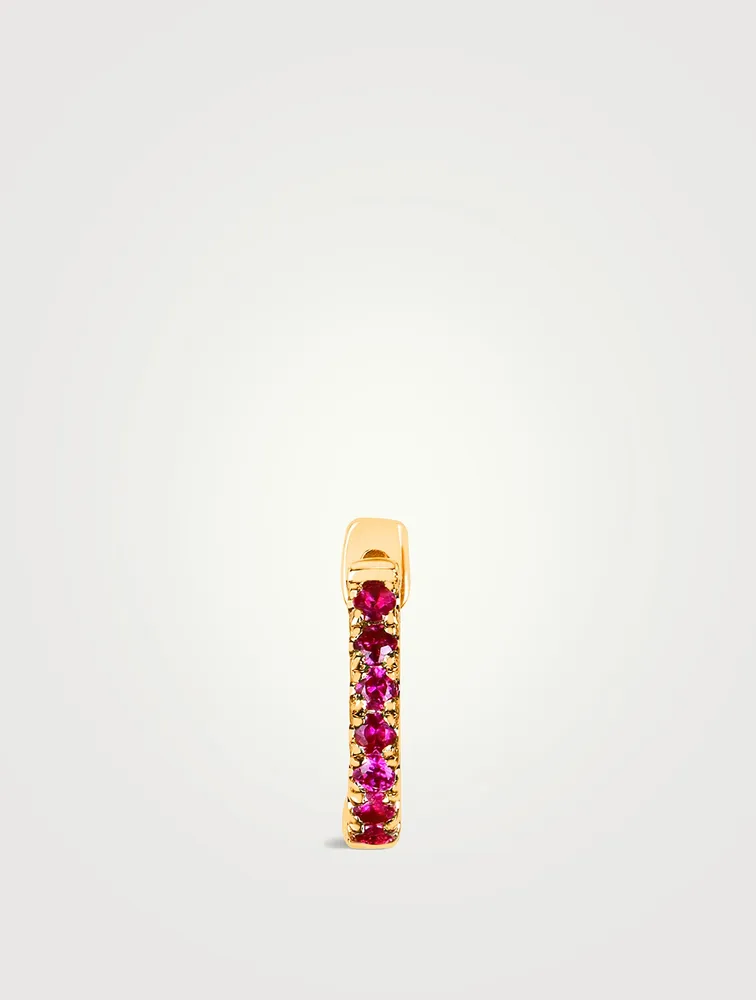 Mini 14K Gold Huggie Hoop Earring With Ruby