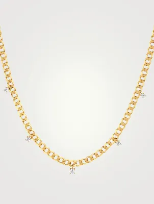 14K Gold Five Diamond Curb Chain Necklace