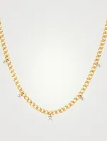 14K Gold Five Diamond Curb Chain Necklace