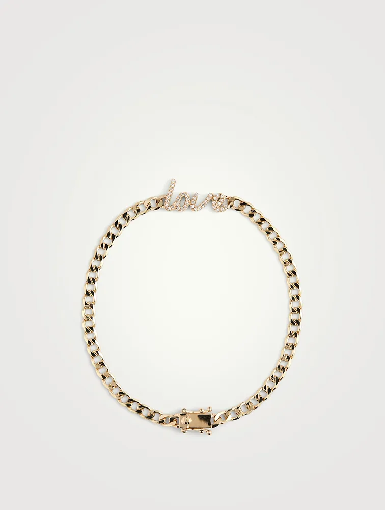 14K Gold Love Curb Chain Bracelet With Diamonds
