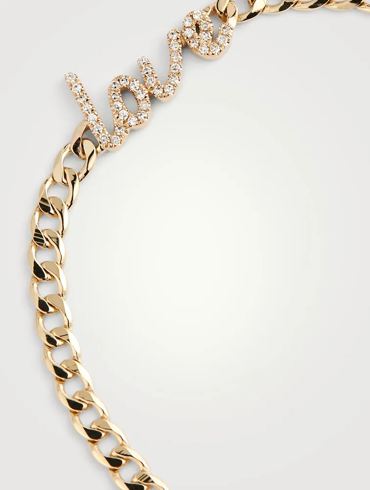 14K Gold Love Curb Chain Bracelet With Diamonds