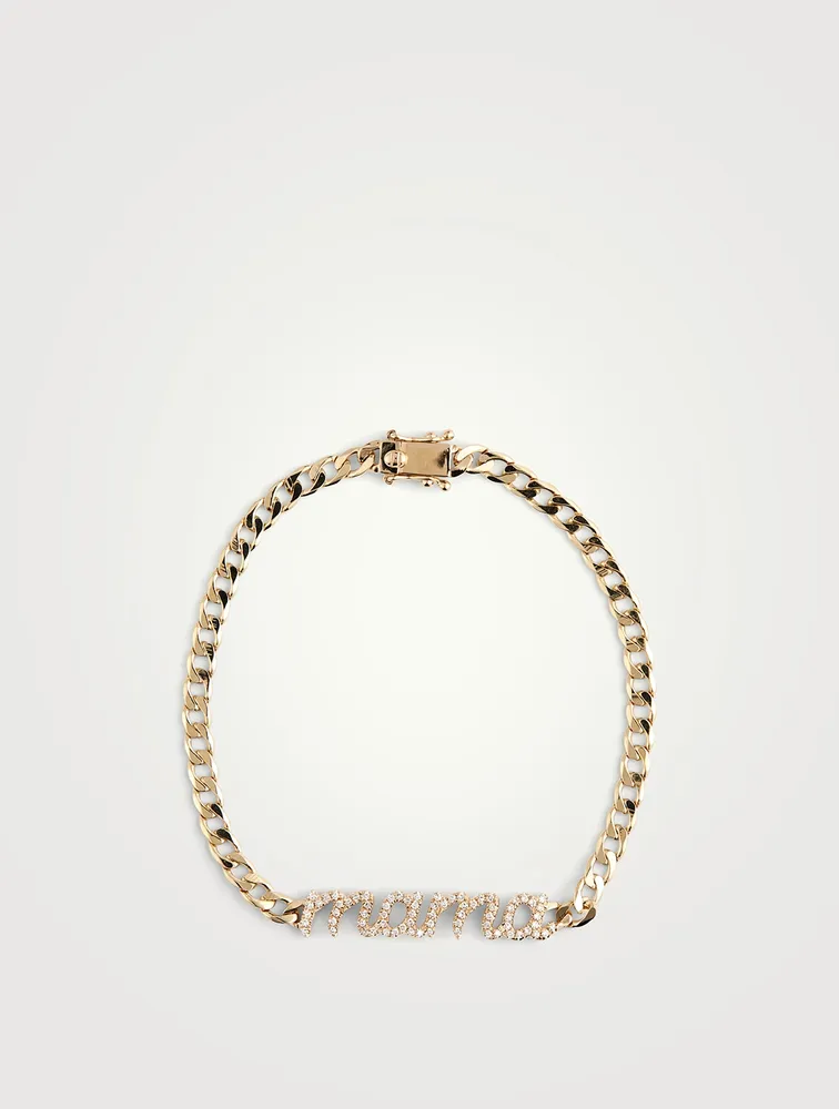 14K Gold Mama Curb Chain Bracelet With Diamonds