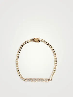 14K Gold Mama Curb Chain Bracelet With Diamonds