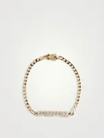 14K Gold Mama Curb Chain Bracelet With Diamonds