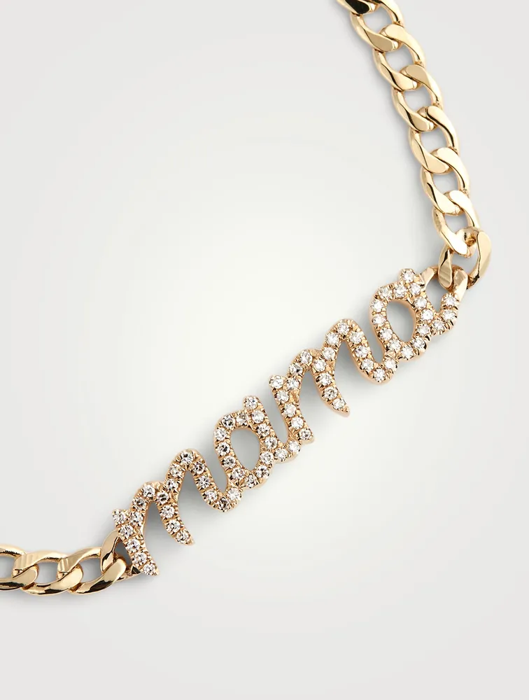 14K Gold Mama Curb Chain Bracelet With Diamonds