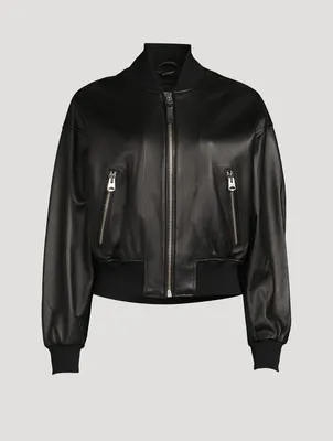 Kiva Cropped Leather Bomber Jacket