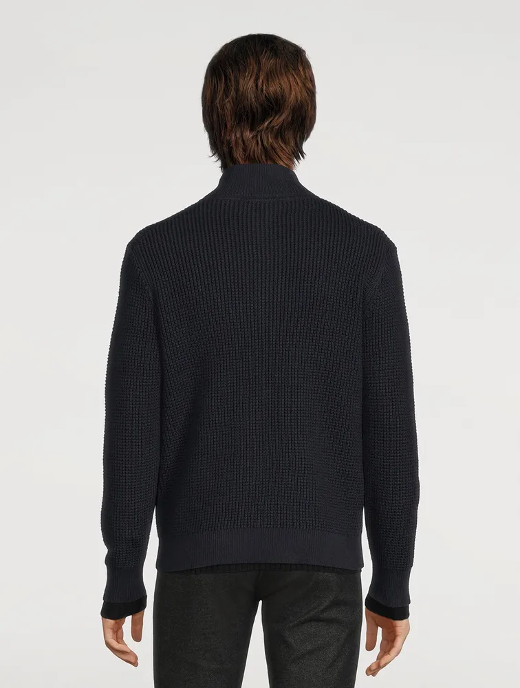 Cotton And Cashmere Waffle-Knit Zip Sweater