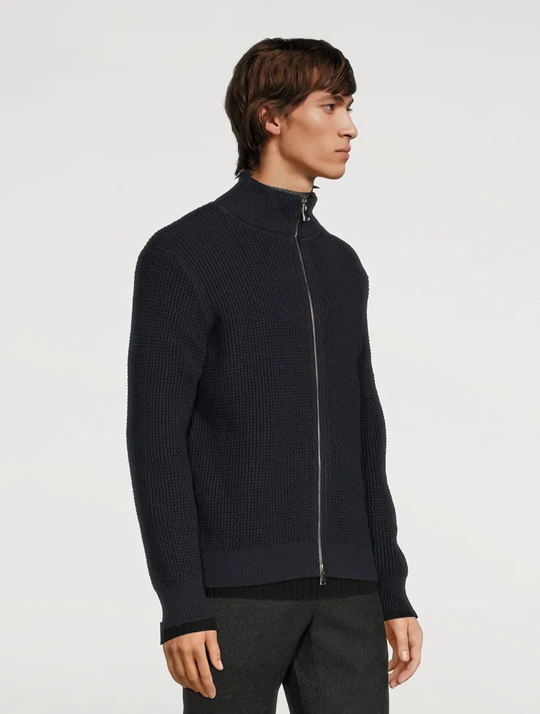 Cotton And Cashmere Waffle-Knit Zip Sweater