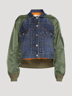 Denim x Nylon Twill Mix Blouson Bomber Jacket