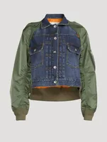 Denim x Nylon Twill Mix Blouson Bomber Jacket