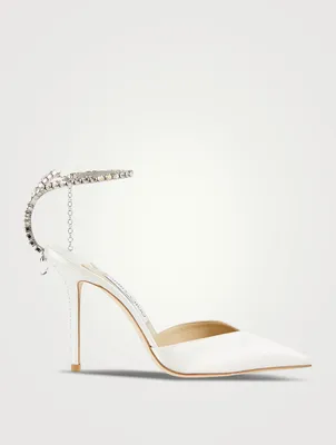 Saeda Silk Pumps With Crystal Ankle Strap