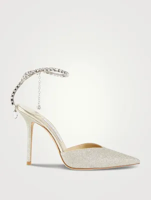 Saeda Glitter Pumps With Crystal Ankle Strap