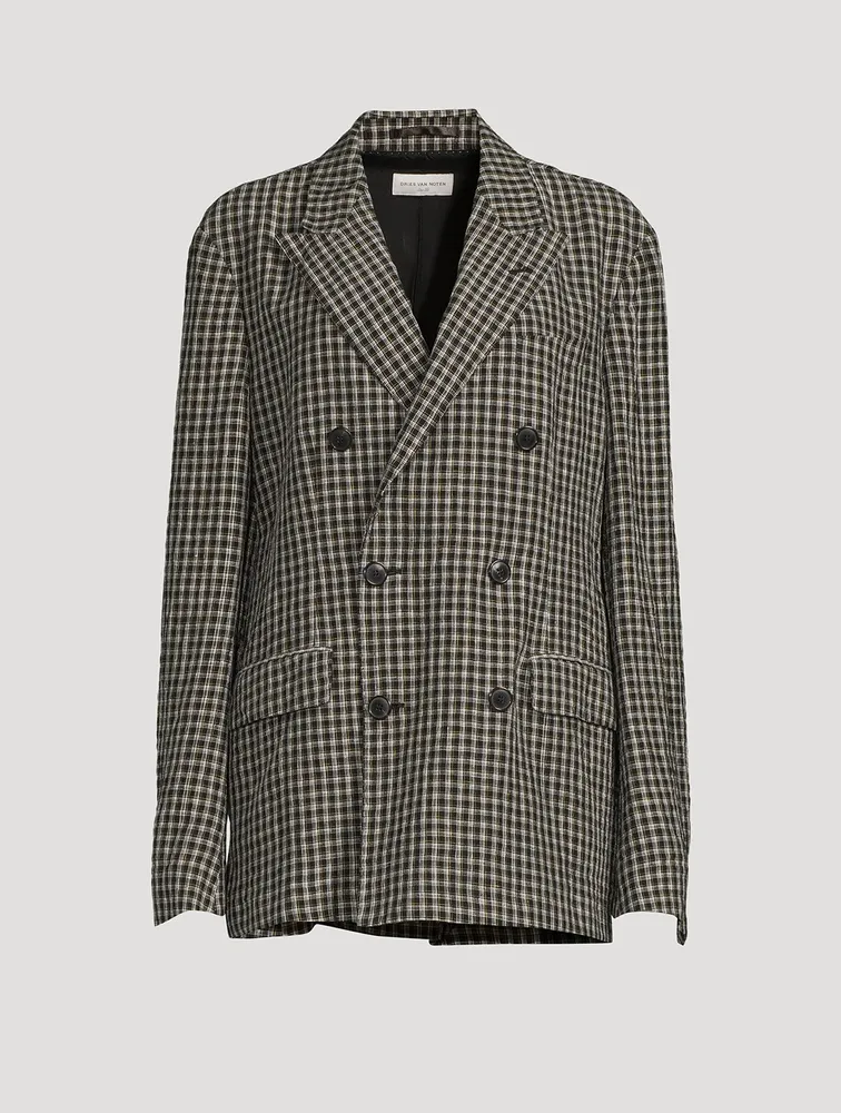 Balthus Linen Double-Breasted Jacket Check Print