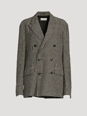 Balthus Linen Double-Breasted Jacket Check Print