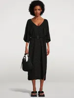 Belted Jacquard Midi Dress